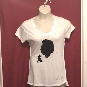 White Fitted Short Sleeve T-Shirt with Black Design